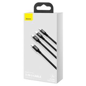 Kabel Baseus Rapid Series 3v1 USB-C (Micro USB/Lightning/USB-C) PD 20W 1,5m černý

 obrázek produktu 9 z 10