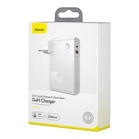 Nabíječka do sítě Baseus Power Station GaN 2v1 QC USB, USB-C a powerbanka 10000mAh 45W + USB-C kabel 1m bílá

 obrázek produktu 6 z 6