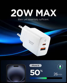 Nabíječka do sítě Spigen Essential 20W 1xUSB-C/1xUSB-A bílá

 obrázek produktu 3 z 8