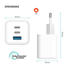Nabíječka do sítě FIXED Mini GaN, PD, 65W, 2xUSB-C/USB-A bílá

 obrázek produktu 8 z 9