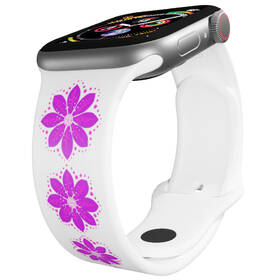 Řemínek Mi-Band na Apple Watch 42/44/45/49 mm - motiv Fialová květina, bílý 

 obrázek produktu 2 z 3