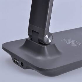 Stolní LED lampička Solight stmívatelná, 10W, bezdrátové nabíjení telefonu šedá barva
