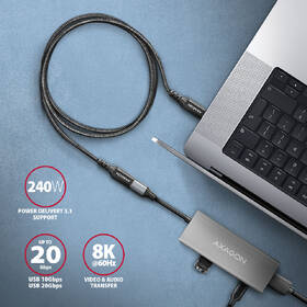 Kabel Axagon prodlužovací kabel USB-C samec / USB-C samice, 1m, PD 240W, 8K HD, pletený černý

 obrázek produktu 3 z 4