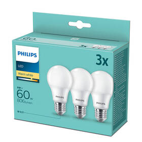 Žárovka LED Philips A60 klasik, 8W, E27, teplá bílá, 3ks 

 obrázek produktu 2 z 2