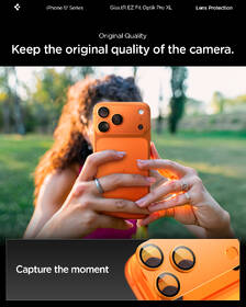 Ochranné sklo čočky fotoaparátu Spigen tR EZ Fit Optik Pro XL na Apple iPhone 17 Pro oranžové

 obrázek produktu 12 z 15
