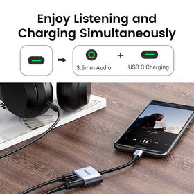 Redukce UGREEN USB-C/USB-C PD + 3.5mm Jack šedá barva
