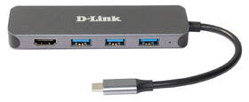 USB Hub D-Link 5v1 z USB-C na HDMI a funkcí Power Delivery šedá barva
