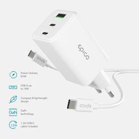 Nabíječka do sítě Epico UltraBoost GaN 65W 1x USB-A/2x USB-C + kabel bílá

 obrázek produktu 3 z 5