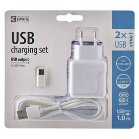 Nabíječka do sítě EMOS 1x USB, Micro USB kabel, USB-C redukce, 1m bílá

 obrázek produktu 3 z 3