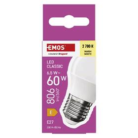 Žárovka LED EMOS Classic Mini Globe, 6,5 W, 806lm, E27, teplá bílá 

 obrázek produktu 3 z 13