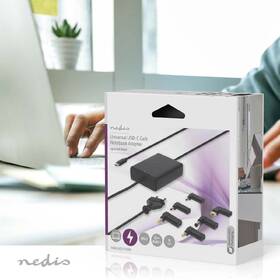 Napájecí adaptér Nedis GaN 65 W, univerzální, USB-C + 6 adaptérů černá barva
