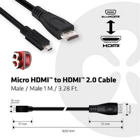 Kabel Club3D Micro HDMI/HDMI 2.0, 1m černá barva
