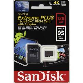 Paměťová karta SanDisk 128GB UHS-I U3 V30 (95R/90W) + adapter černá barva
