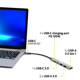 USB Hub PORT CONNECT USB-C, 4× USB + 1× USB-C 100W PD stříbrný

 obrázek produktu 7 z 7