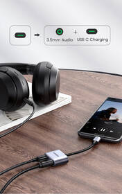 Redukce UGREEN USB-C/USB-C PD + 3.5mm Jack šedá barva
