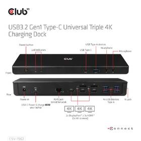 Dokovací stanice Club3D USB-C (5xUSB/USB-C/3xHDMI/2xDP/Ethernet/Audio), Triple 4K napájecí adaptér 

 obrázek produktu 3 z 10