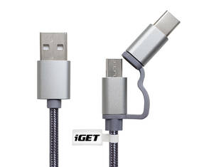 Kabel iGET USB/USB-C + micro USB, 1m stříbrný

 obrázek produktu 2 z 3