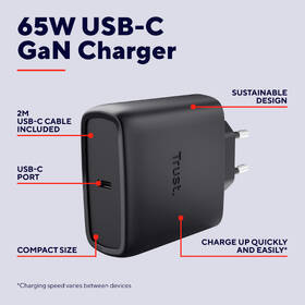 Nabíječka do sítě Trust MAXO 65W GaN, USB-C černý

 obrázek produktu 9 z 14