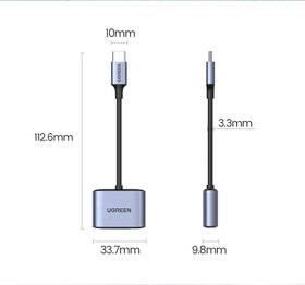 Redukce UGREEN USB-C/USB-C PD + 3.5mm Jack šedá barva
