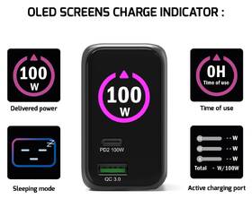 Napájecí adaptér PORT CONNECT GaN2 100W, 2x USB-C PD + USB-A QC, OLED displej 

 obrázek produktu 7 z 9