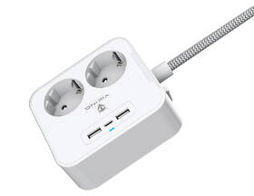 Kabel prodlužovací Viking AC23, 2x zásuvka, 2x USB, 1x USB-C, 1,5m bílá barva
