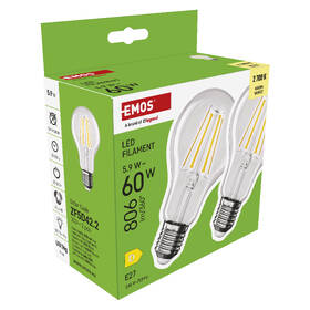Žárovka LED EMOS Filament A60, 5,9 W, E27, teplá bílá (2 ks) 

 obrázek produktu 7 z 7