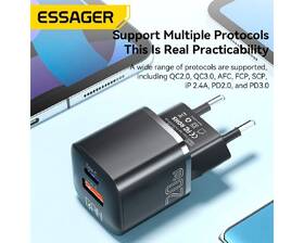 Nabíječka do sítě Essager 20W, GaN, USB-C, USB-A černá

 obrázek produktu 5 z 8