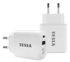 Nabíječka do sítě TESLA Power Charger T220, 1× USB, 1× USB-C 25 W PD 3.0 bílá barva
