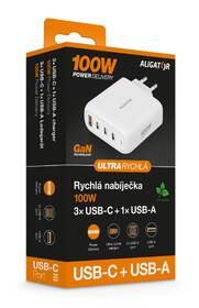 Nabíječka do sítě Aligator Power Delivery 100W, 3× USB-C + 1× USB-A bílá

 obrázek produktu 4 z 4