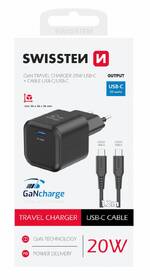 Nabíječka do sítě Swissten GaN 1x USB-C 20W PD +  kabel USB-C/USB-C 1,2 m černá

 obrázek produktu 1 z 1