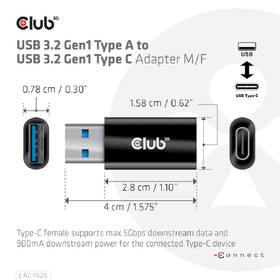Redukce Club3D USB-A/USB-C 3.2 (M/F) černá barva
