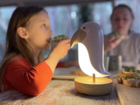 Dětská LED lampička Rabbit & Friends ptáček s reproduktorem bílá barva
