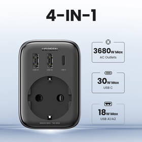 Nabíječka do sítě UGREEN 1x AC, 2x USB, 1x USB-C, 30W šedá

 obrázek produktu 3 z 9
