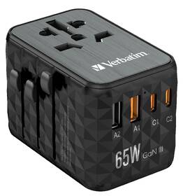 Cestovní adaptér Verbatim UTA-05 GaN III, 2x USB-C PD 65W & QC 4+, 2x USB-A černý

 obrázek produktu 1 z 11