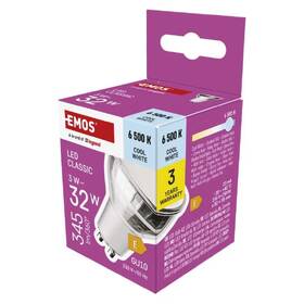 Žárovka LED EMOS Classic MR16 sklo, GU10, 3W, studená bílá 

 obrázek produktu 3 z 3
