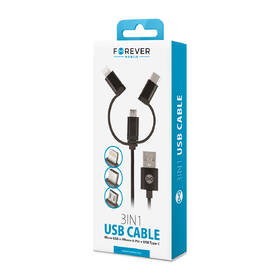Kabel Forever 3v1, USB/Micro USB + Lightning + USB-C, 1m černý

 obrázek produktu 1 z 1