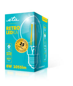 Žárovka LED ETA RETRO LEDka klasik filament 8W, E27, teplá bílá 

 obrázek produktu 3 z 3