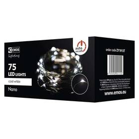 Vánoční osvětlení EMOS 75 LED, 7,5m, řetěz zelený (miniaturní), studená bílá, časovač, i venkovní použití 

 obrázek produktu 7 z 7