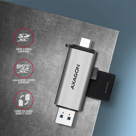 Čtečka paměťových karet Axagon Card Reader USB3.2 Gen 1 Type-C + Type-A, SD/microSD, UHS-I stříbrná

 obrázek produktu 3 z 9