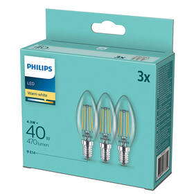 Žárovka LED Philips svíčka, 4,3W, E14, teplá bílá, 3ks 

 obrázek produktu 2 z 2