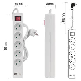 Kabel prodlužovací EMOS 5x zásuvka, 1×USB-A + 1×USB-C vypínač, 3m bílý

 obrázek produktu 6 z 7