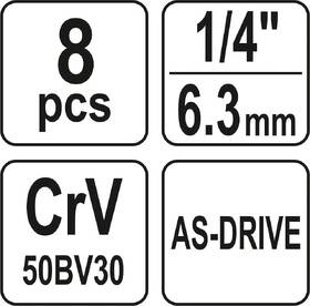 Sada hlavic YATO 1/4" 5,5-13 mm (8 ks) 

 obrázek produktu 1 z 1