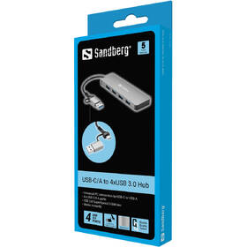 USB Hub Sandberg USB-C/A, 4× USB 3.0 stříbrný

 obrázek produktu 3 z 3