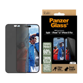 Tvrzené sklo PanzerGlass Privacy na Apple iPhone 16 Plus/15 Plus s instalačním rámečkem 

 obrázek produktu 1 z 4