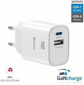 Nabíječka do sítě Swissten EDGE GaN 1x USB-C PD 20W/1x USB-A 18W QC bílá

 obrázek produktu 5 z 8