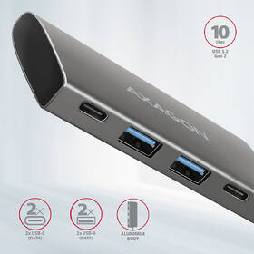 USB Hub Axagon USB 3.2 Gen 2 10 Gb/s hub, 2x USB-A, 2x USB-C, kabel USB-C 13cm šedý

 obrázek produktu 1 z 5