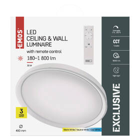 Stropní svítidlo EMOS Ilvi, 30 W, stmívatelné, dálkové ovládání bílá barva
