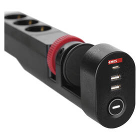 Kabel prodlužovací EMOS 3x zásuvka, 2×USB-A + 1×USB-C, uchycení na stůl, vypínač, 1,5m černý

 obrázek produktu 6 z 14