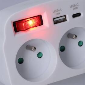 Rozbočovací zásuvka Solight 2x16A, USB A+C rychlonabíječka 20W, vypínač bílá

 obrázek produktu 4 z 5