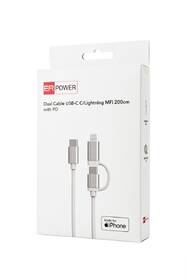 Kabel ERPOWER Dual Cable USB-C/USB-C, Lightning, 65W, 2m bílý

 obrázek produktu 3 z 3